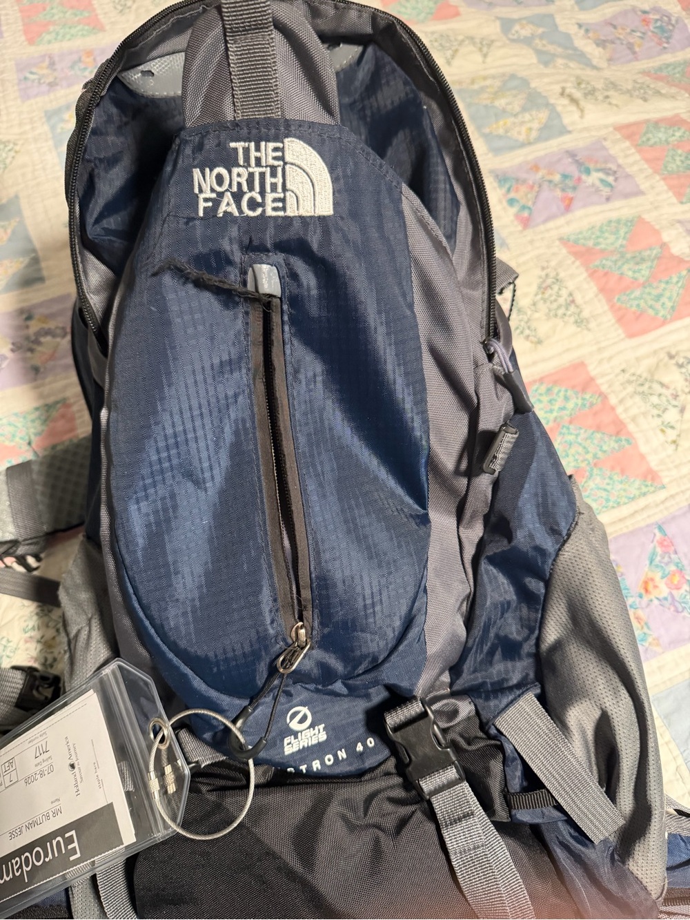 The North Face Navy and Gray Men's Backpack with Front Zip Pocket